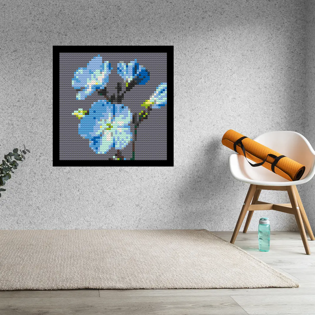 Blue-Flax-Flower-Home-Decoration-Bricked-Mosaic-Portrait-16x16