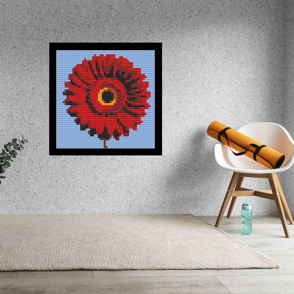 Red-Daisy-Flower-Home-Decoration-Bricked-Mosaic-Portrait-16x16