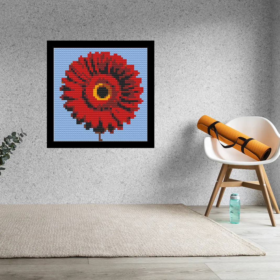 Red-Daisy-Flower-Home-Decoration-Bricked-Mosaic-Portrait-16x16