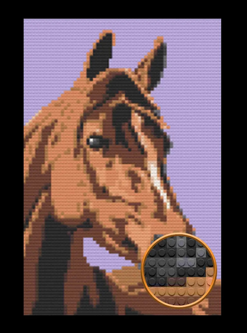 Vectored Horse Art Piece Home Wall Decor Bricked Mosaic Portrait 20x30" Memobrick